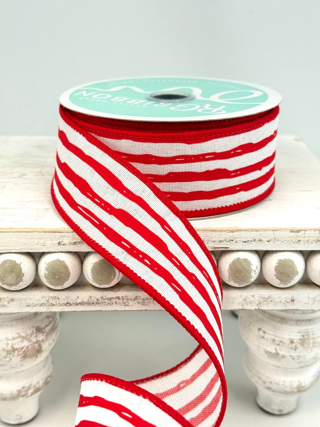 Irregular stripes - red / white 1.5” - Greenery MarketWired ribbonRGA138127