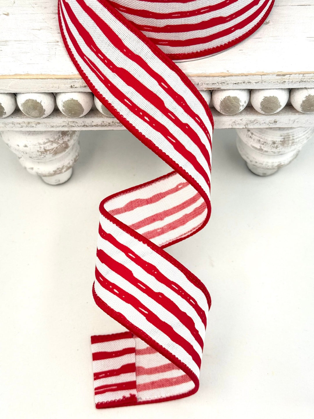Irregular stripes - red / white 1.5” - Greenery MarketWired ribbonRGA138127