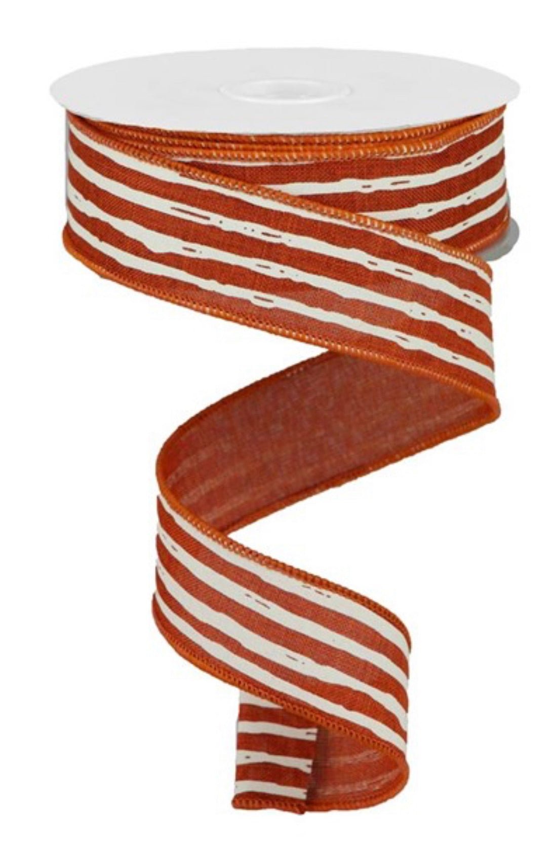 Irregular stripes wired ribbon - rust / cream 1.5” - Greenery MarketWired ribbonRGA1381NH