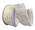 Ivory and gold printed tweed wired ribbon, 1.5" - Greenery MarketWired ribbon72325-09-41