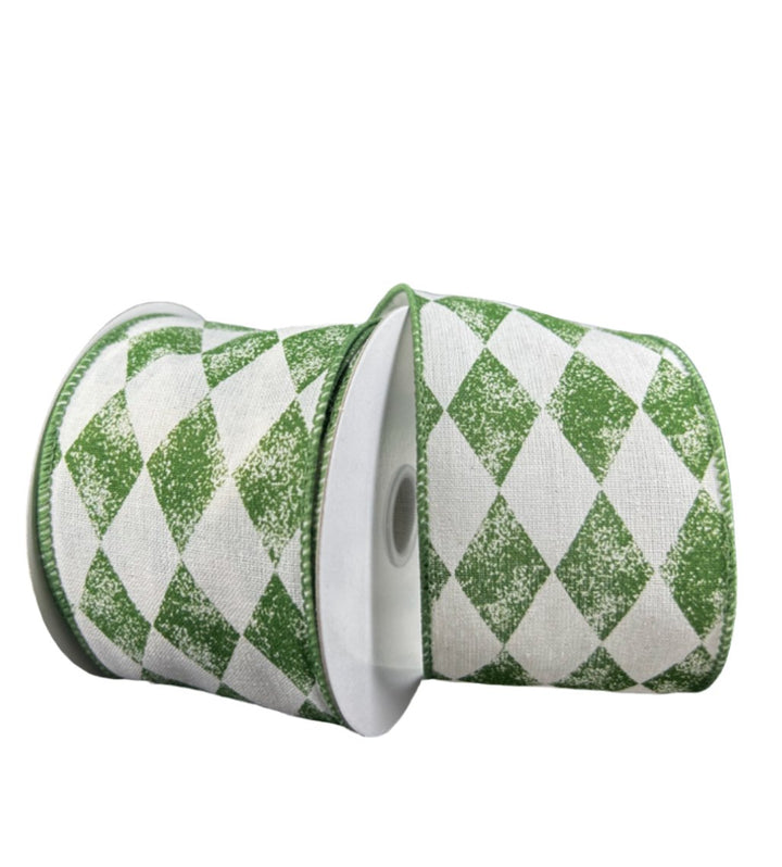 Ivory and moss green diamond wired ribbon - Greenery Marketwired ribbon42433 - 40 - 08