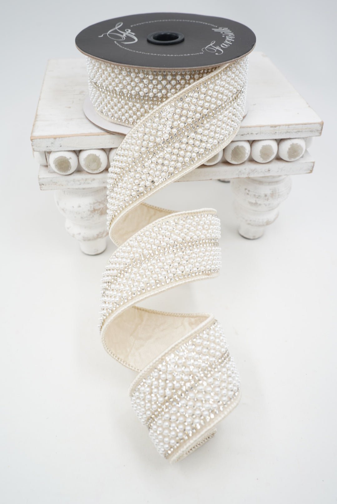 Ivory Audrey Pearls Farrisilk Wired Ribbon - 1.75" - Greenery MarketRC290-74