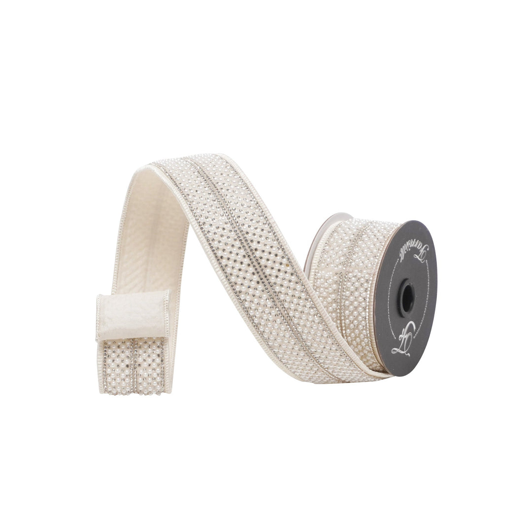 Ivory Audrey Pearls Farrisilk Wired Ribbon - 1.75" - Greenery MarketRC290 - 74