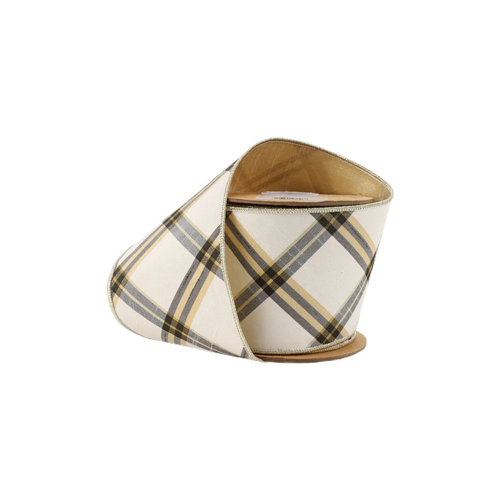 Ivory, Black, & Gold Wired Ribbon - 4" - Greenery Market5602W - 810 - 100C