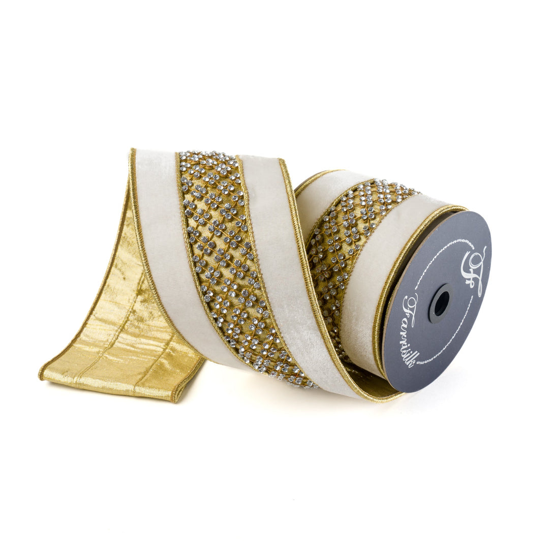 Ivory Crystal Trellis Farrisilk Wired Ribbon - 4" - Greenery MarketRibbons & TrimRK735-62