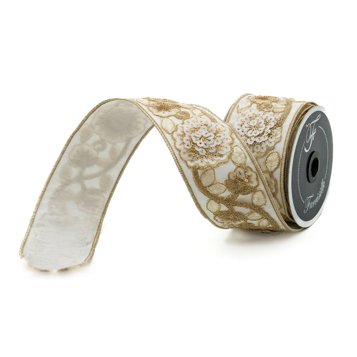 Ivory Edwardian Garden Farrisilk Wired Ribbon - 2.5" - Greenery MarketRibbons & TrimRK307-62