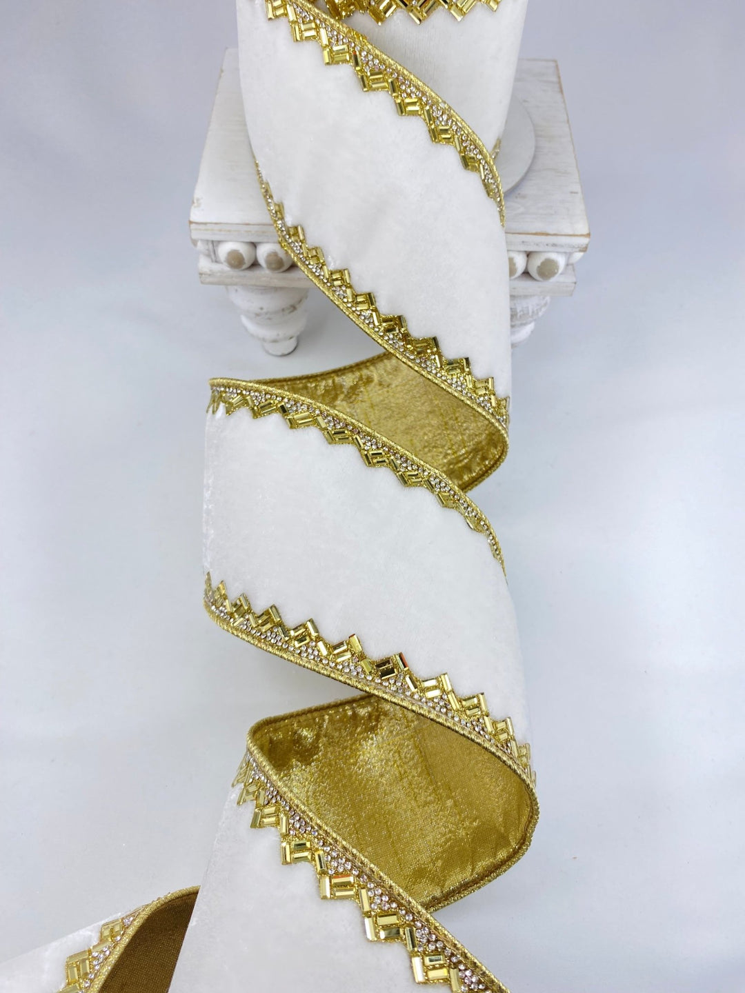 Ivory Gold Heritage Jewel Farrisilk Wired Ribbon - 4" - Greenery MarketRK657 - 62