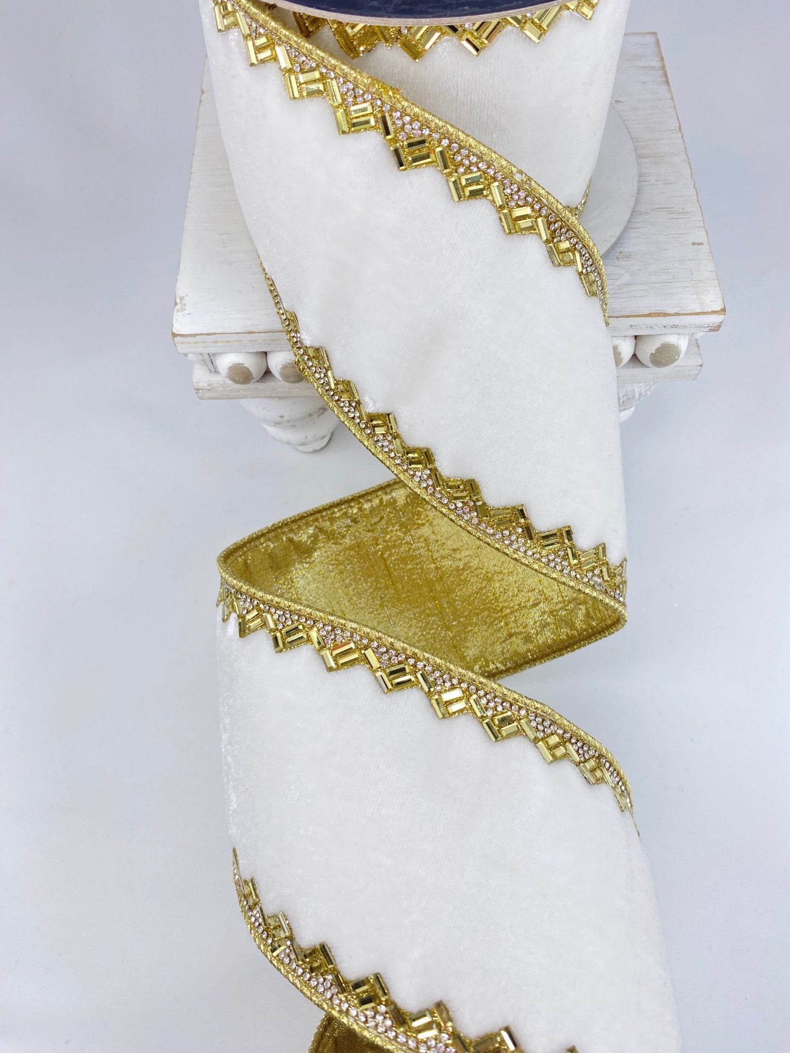 Ivory Gold Heritage Jewel Farrisilk Wired Ribbon - 4
