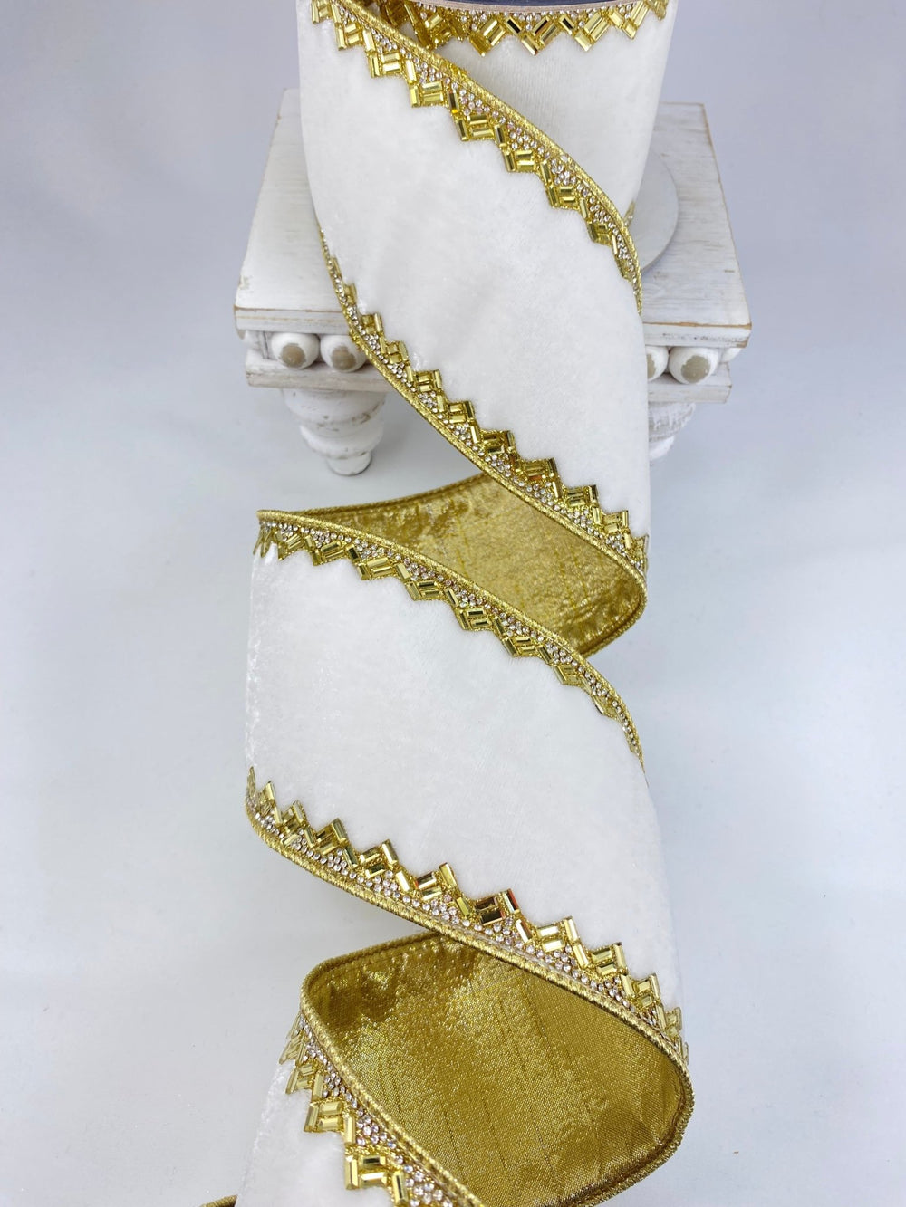 Ivory Gold Heritage Jewel Farrisilk Wired Ribbon - 4" - Greenery MarketRK657 - 62