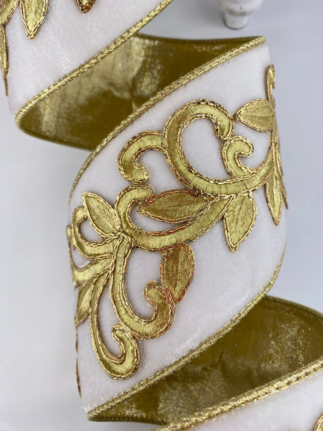 Ivory Royal Embroidery Farrisilk Wired Ribbon - 4" - Greenery MarketRG753 - 62