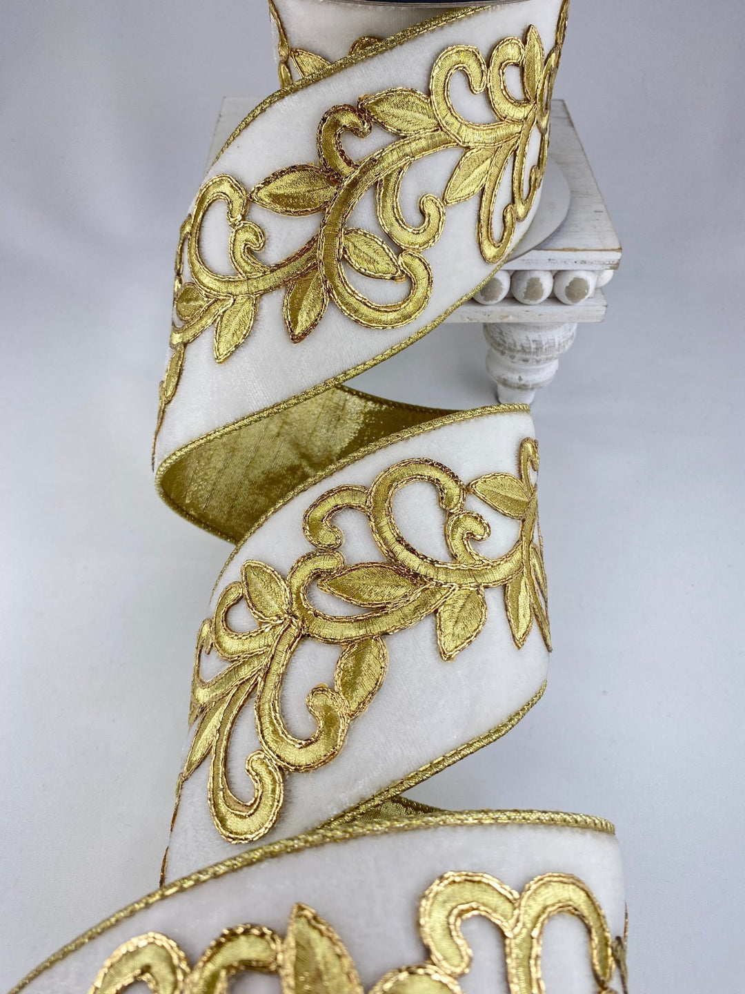 Ivory Royal Embroidery Farrisilk Wired Ribbon - 4" - Greenery MarketRG753 - 62