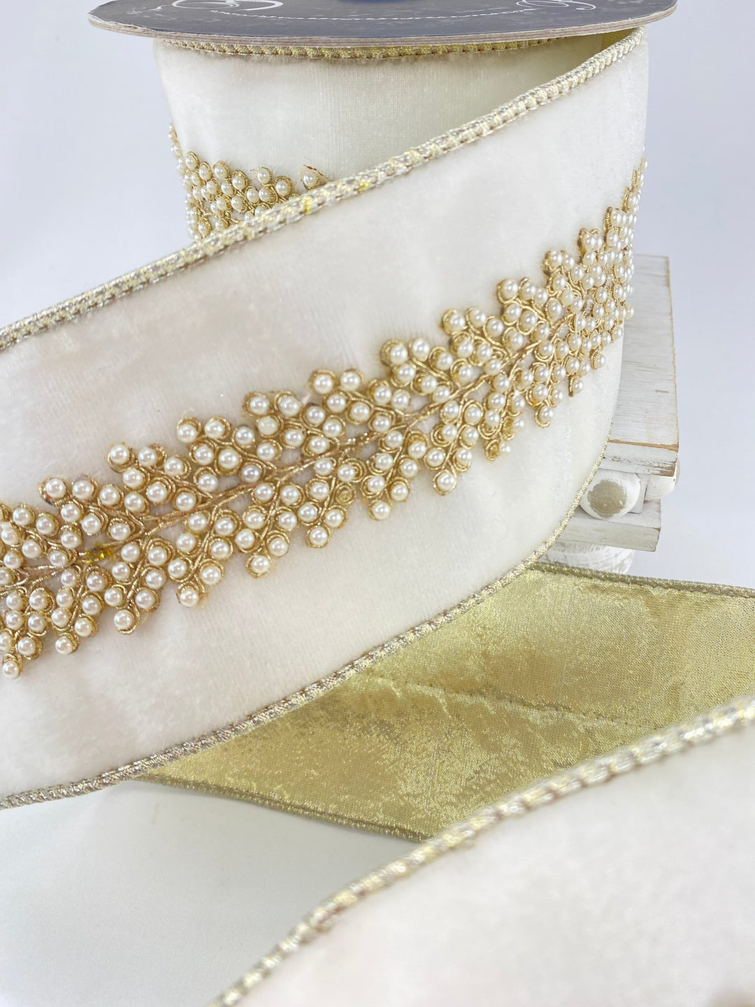 Ivory Royal Pearl Vine Farrisilk Wired Ribbon - 4" - Greenery MarketRK287 - 62