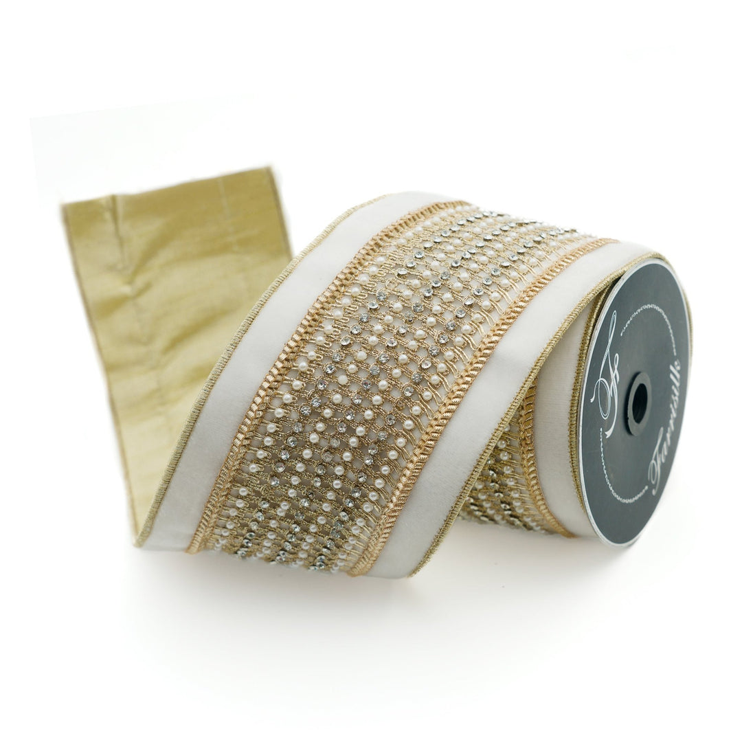 Ivory Royal Victorian Pearl Farrisilk Wired Ribbon - 4.5" - Greenery MarketWired ribbonRK285-62