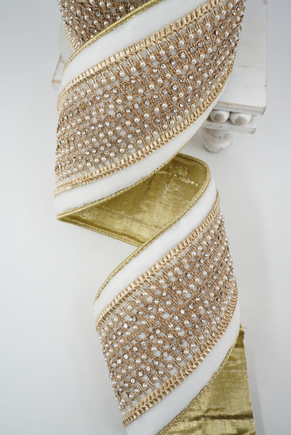 Ivory Royal Victorian Pearl Farrisilk Wired Ribbon - 4.5" - Greenery MarketWired ribbonRK285-62