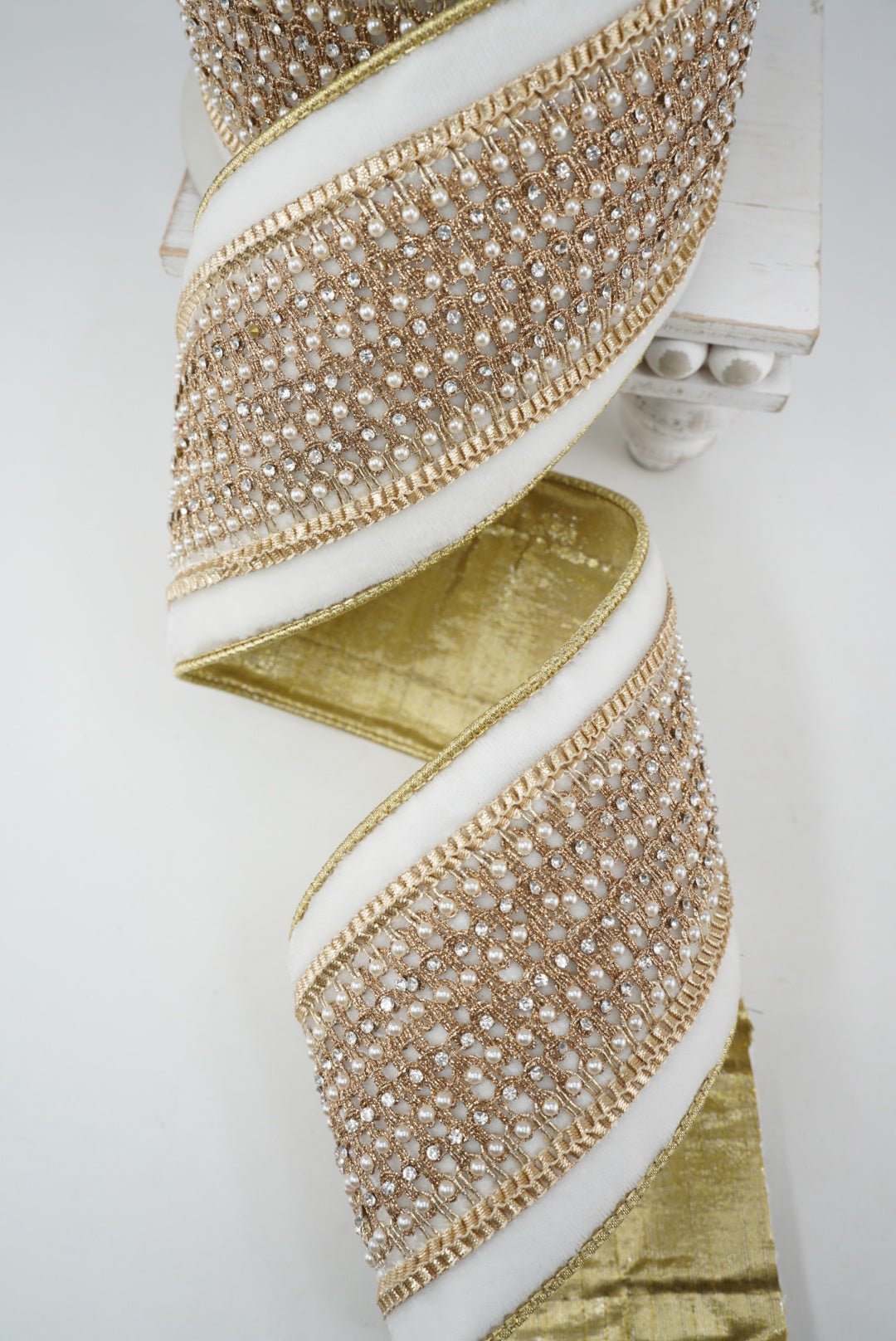 Ivory Royal Victorian Pearl Farrisilk Wired Ribbon - 4.5" - Greenery MarketWired ribbonRK285-62