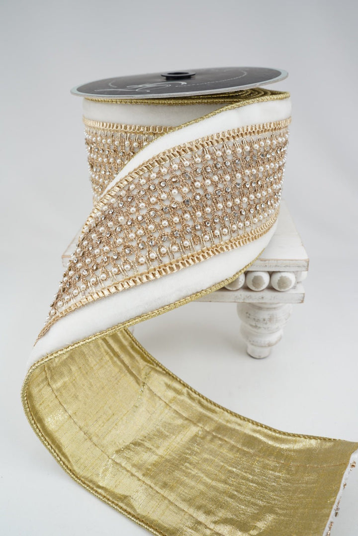 Ivory Royal Victorian Pearl Farrisilk Wired Ribbon - 4.5" - Greenery MarketWired ribbonRK285-62