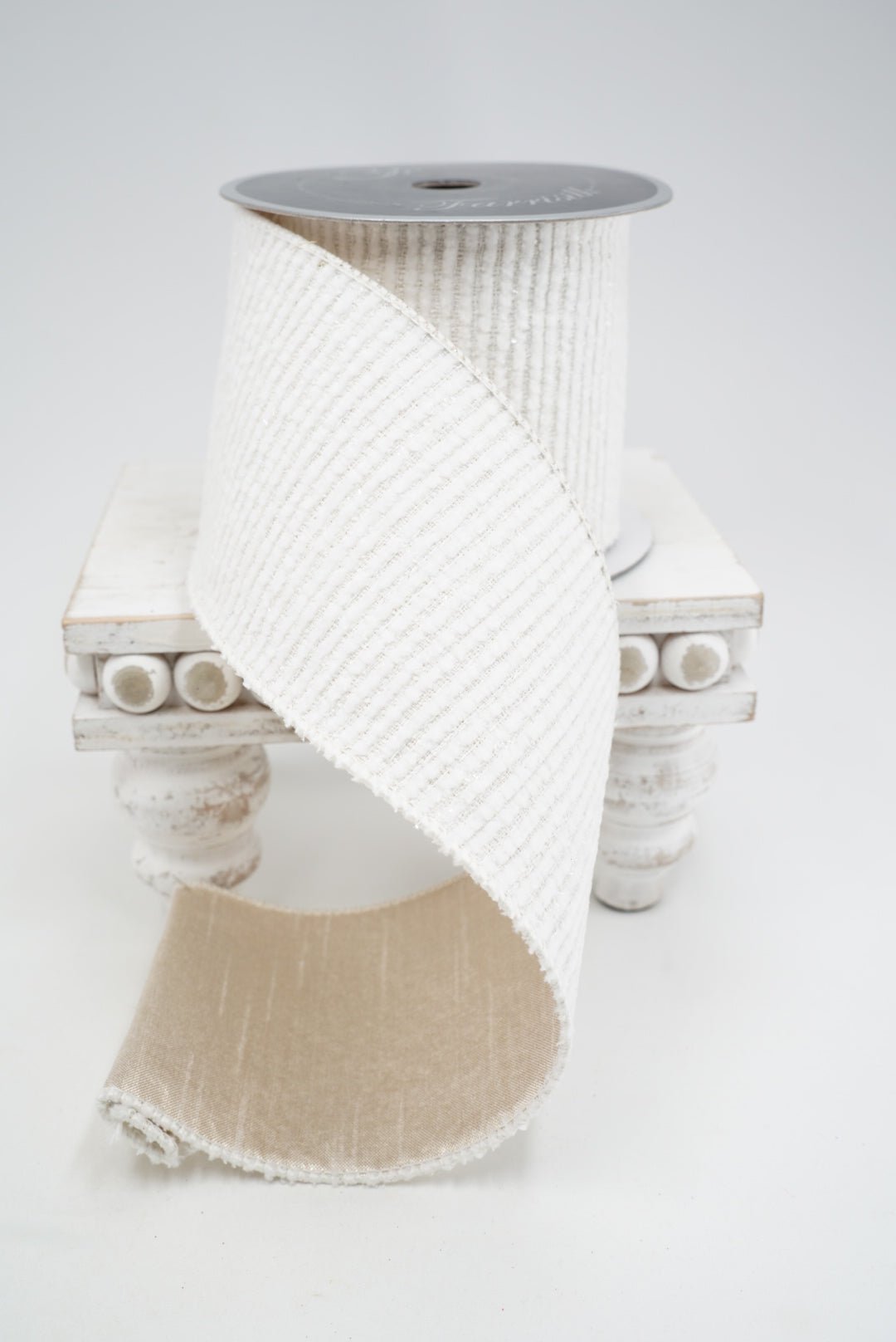 Ivory Tivoli Tweed Farrisilk Wired Ribbon - 4" - Greenery MarketRS193-62