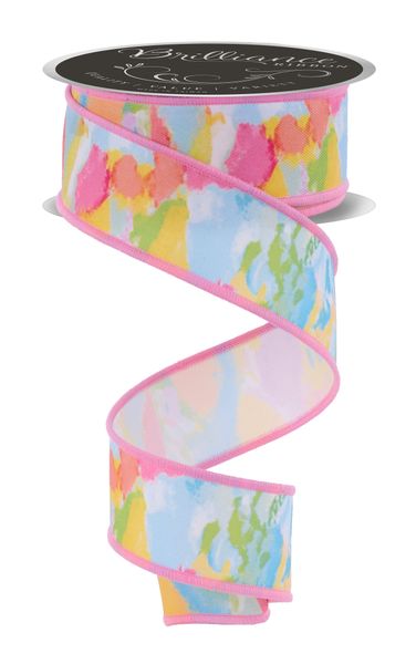 Ivory, Yellow, Pink, & Blue Abstract Paint Ribbon - 1.5" - Greenery MarketLS1179RX