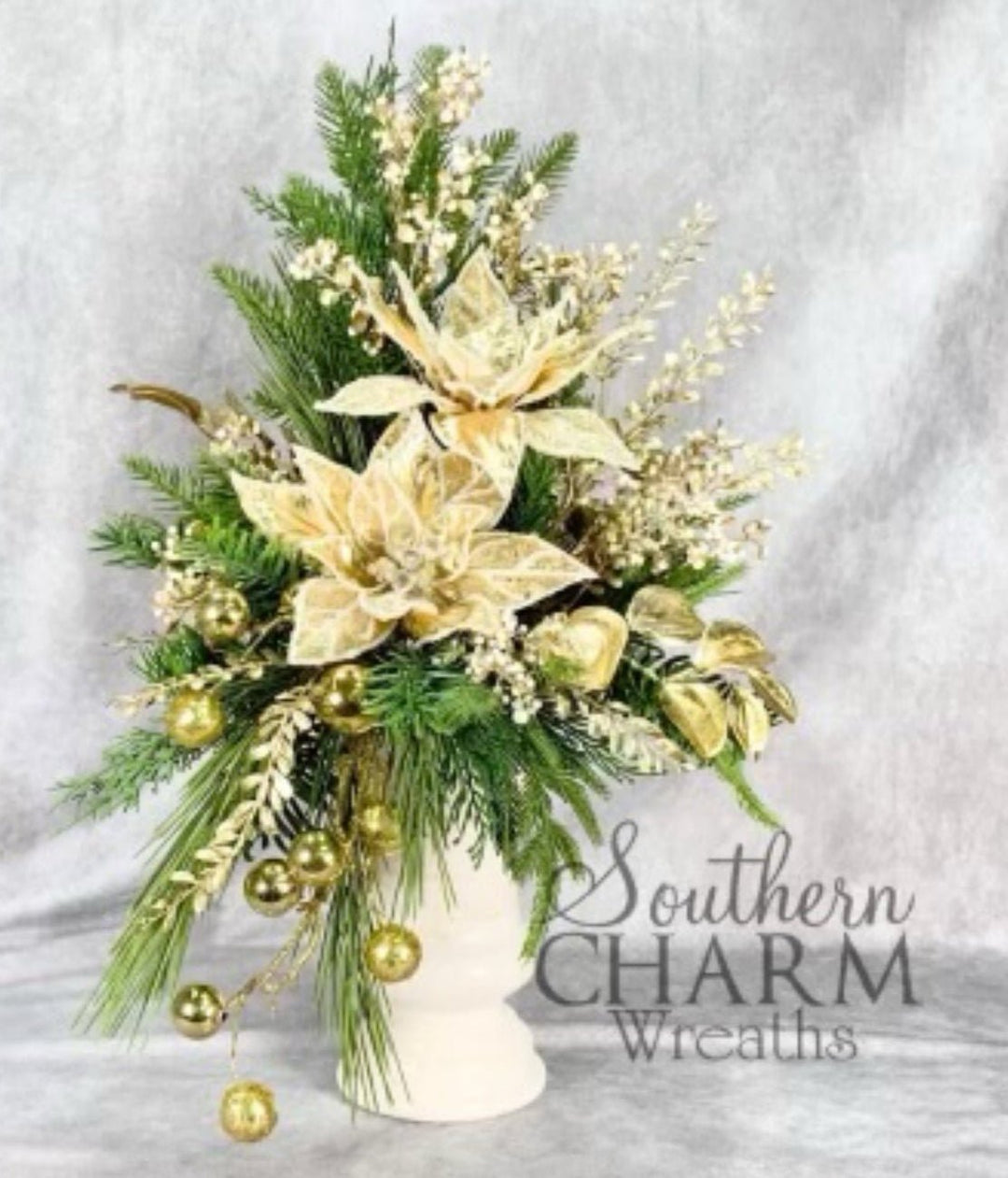 Jeweled and beaded poinsettia stem - gold - Greenery MarketXG841 - GO