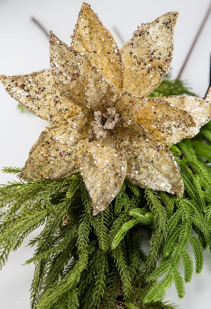 Jeweled and beaded poinsettia stem - gold - Greenery MarketXg902 - go