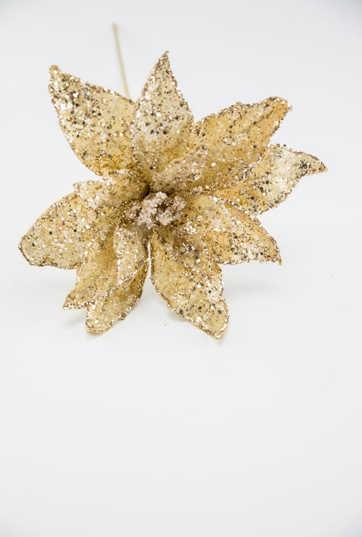 Jeweled and beaded poinsettia stem - gold - Greenery MarketXg902 - go