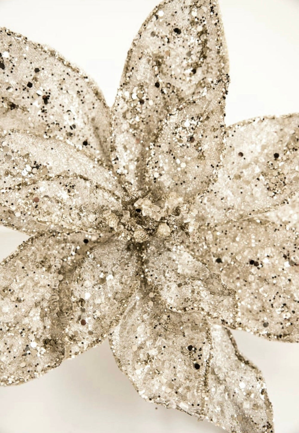 Jeweled and beaded poinsettia stem - platinum - Greenery MarketXg902 - PT