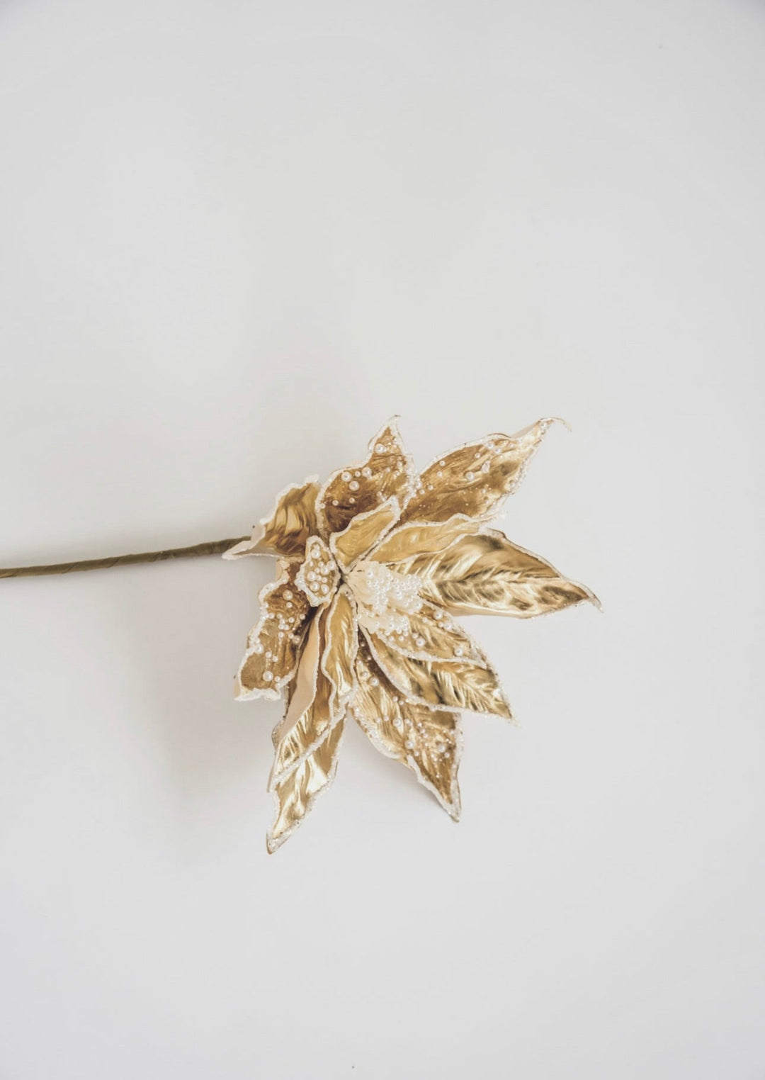 Jeweled and beaded poinsettia stem with pearls - gold - Greenery MarketXg844 - go