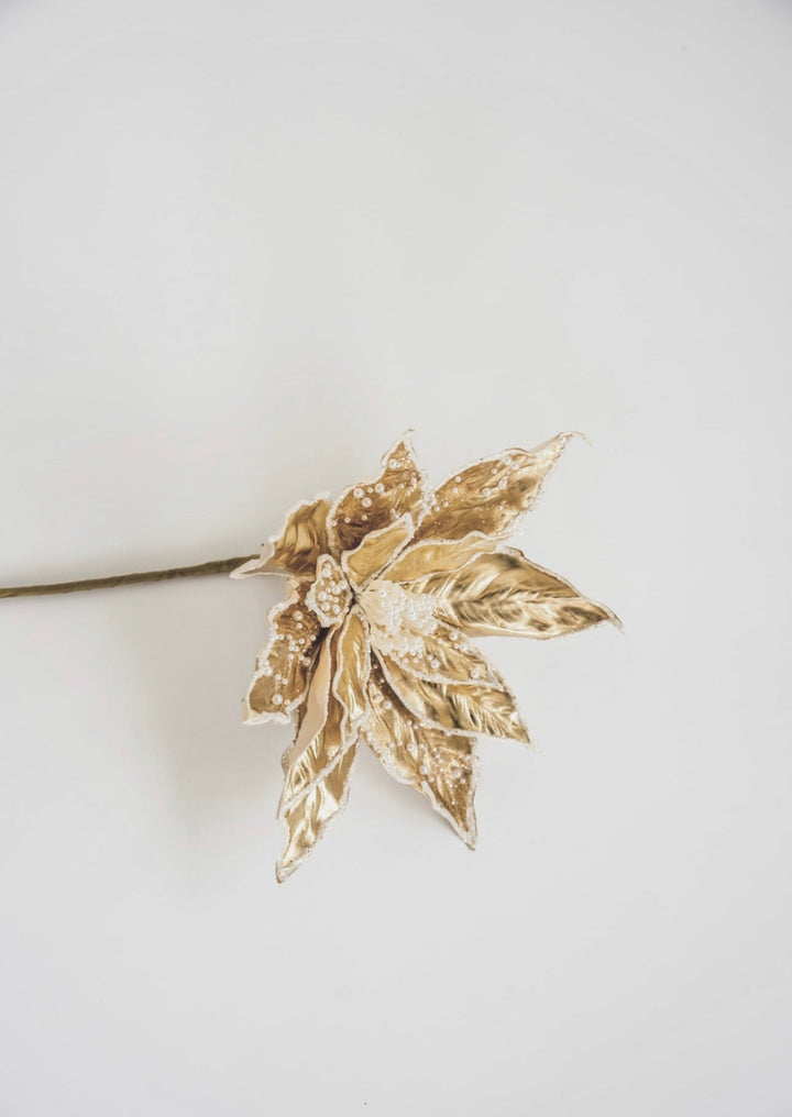 Jeweled and beaded poinsettia stem with pearls - gold - Greenery MarketXg844 - go