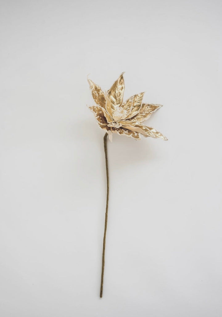 Jeweled and beaded poinsettia stem with pearls - gold - Greenery MarketXg844 - go