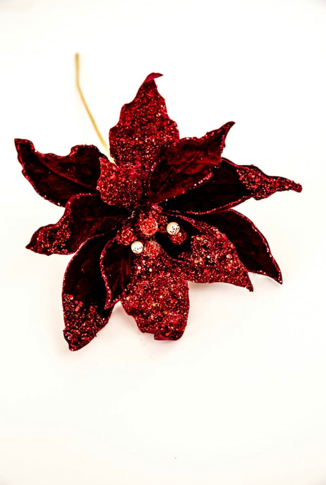 Jeweled and beaded velvet poinsettia stem - burgundy - Greenery MarketXg982 - bur