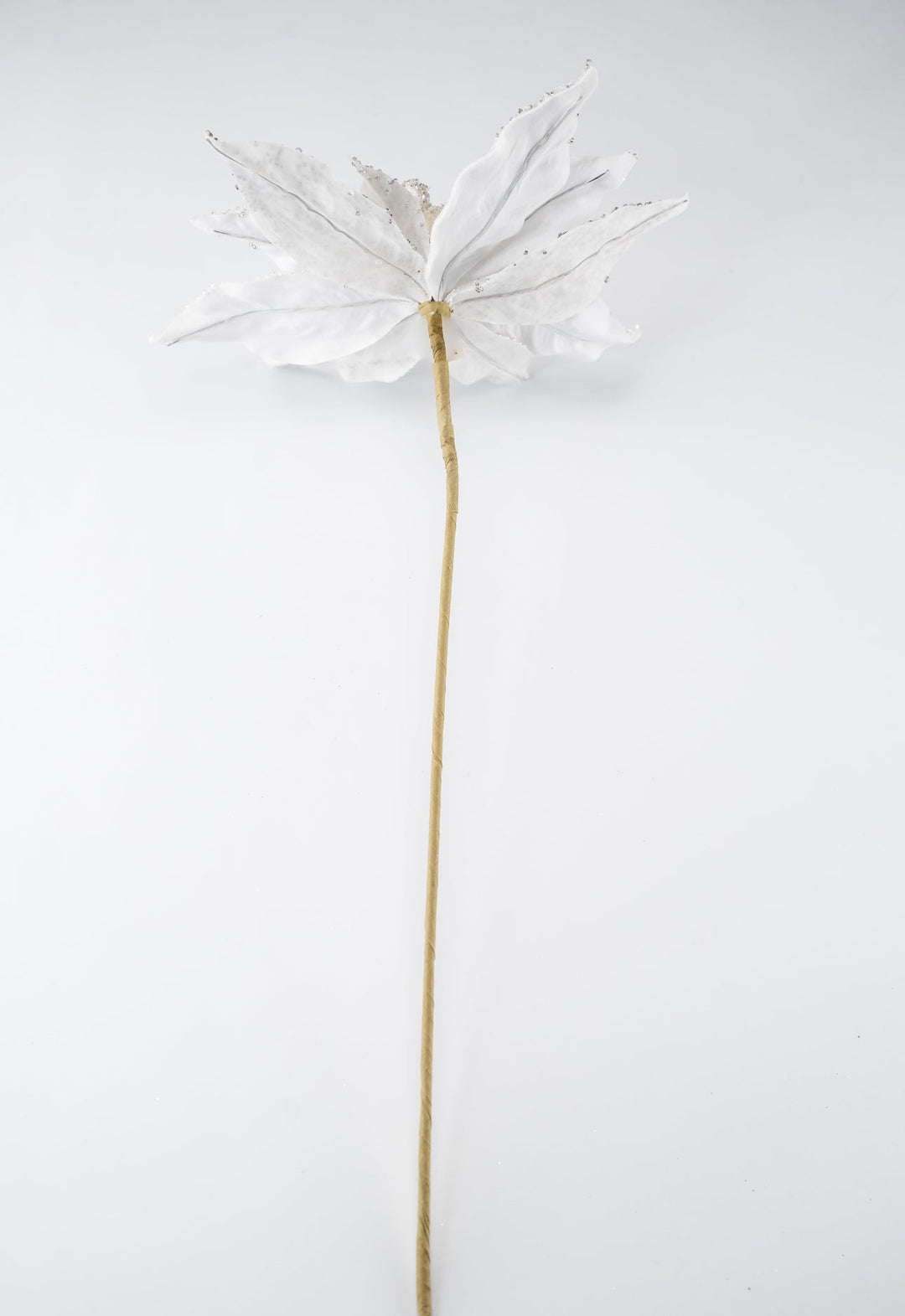 Jeweled and beaded velvet poinsettia stem - white - Greenery MarketXg982 - w