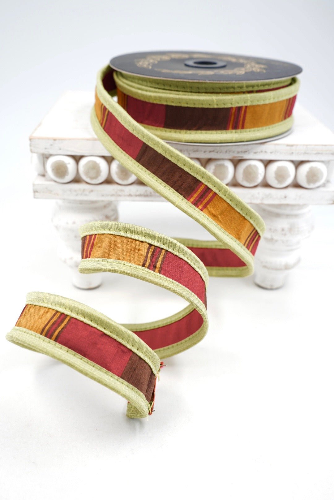 John Mark, Autumn Rust Dupion Stripe Wired Ribbon - 1" - Greenery MarketWired RibbonJME-WN25-039-RUST-1