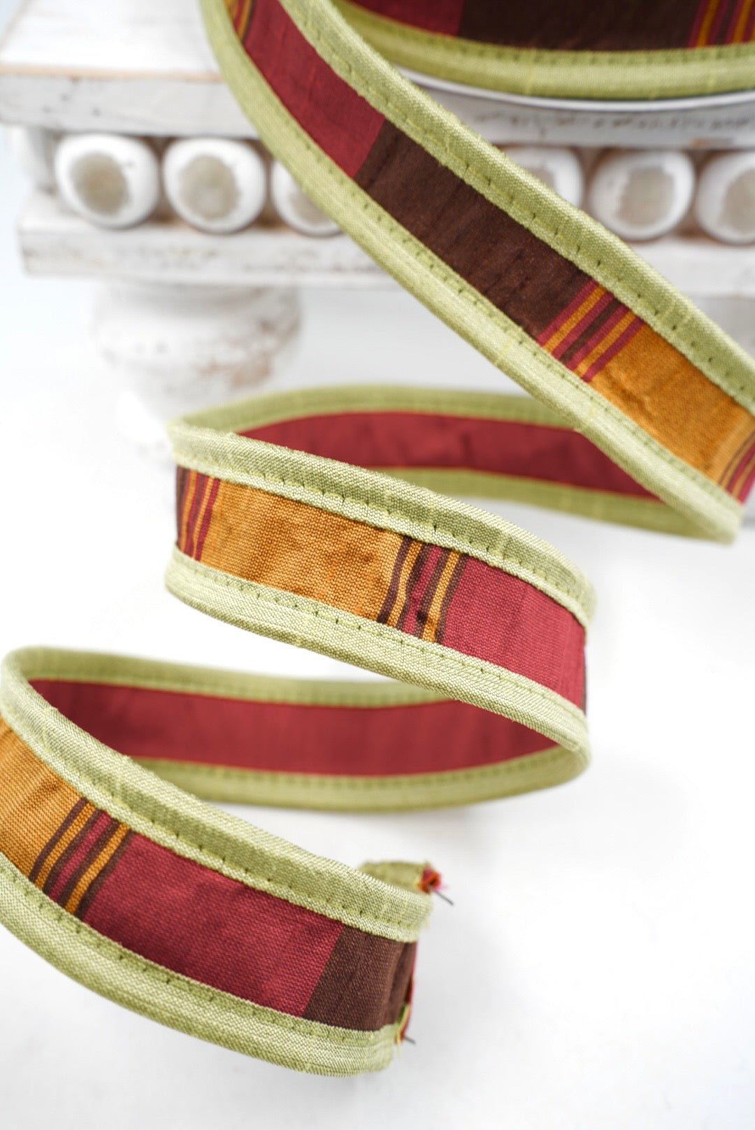 John Mark, Autumn Rust Dupion Stripe Wired Ribbon - 1" - Greenery MarketWired RibbonJME-WN25-039-RUST-1
