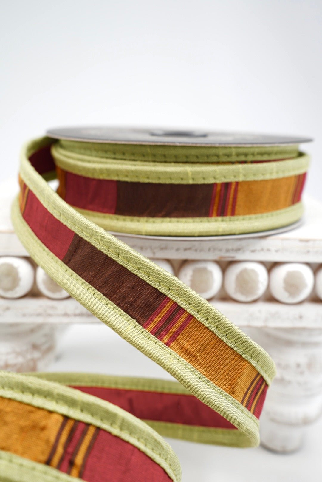 John Mark, Autumn Rust Dupion Stripe Wired Ribbon - 1" - Greenery MarketWired RibbonJME-WN25-039-RUST-1