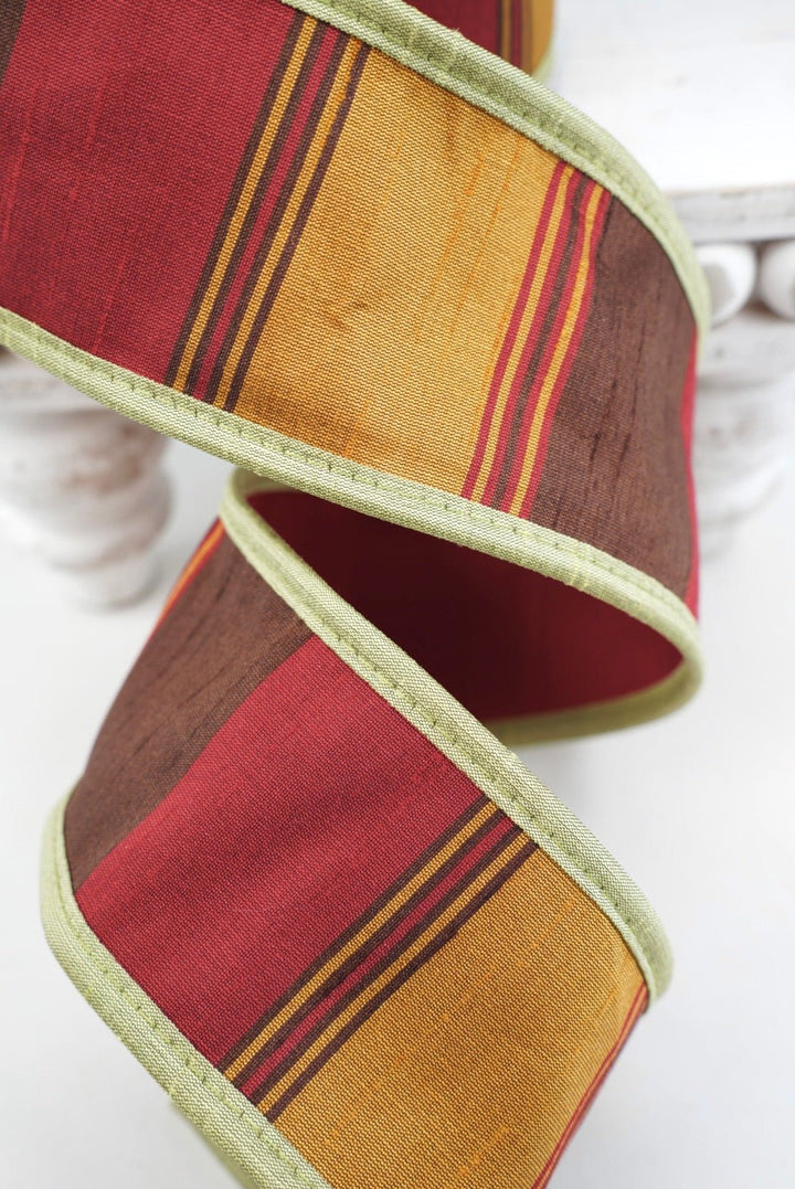 John Mark, Autumn Rust Dupion Stripe Wired Ribbon - 2.5" - Greenery MarketWired RibbonJME-WN25-039-RUST-2.5