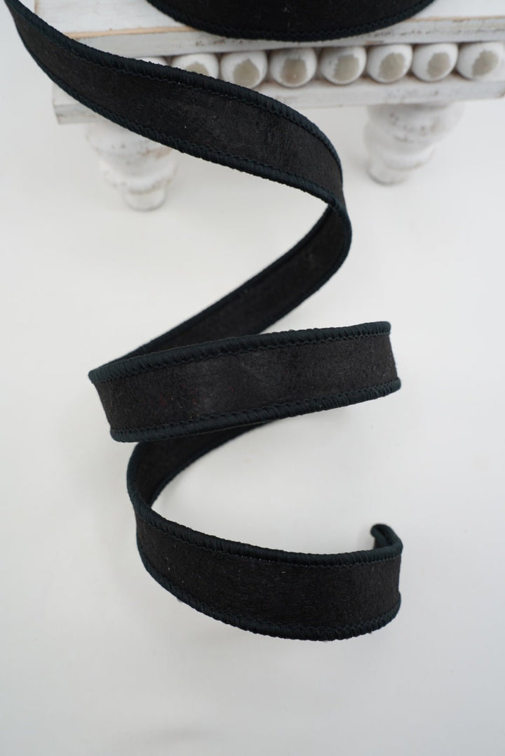 John Mark, Black, Felted Wired Ribbon - 1" - Greenery MarketWired RibbonJME-WN25-005-BLK-1