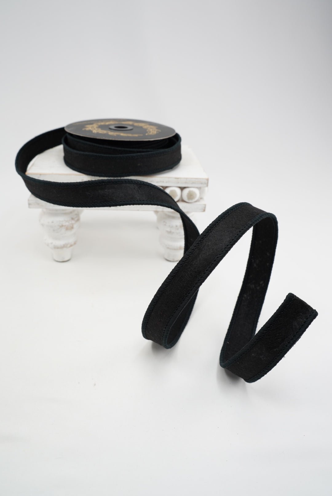 John Mark, Black, Felted Wired Ribbon - 1" - Greenery MarketWired RibbonJME-WN25-005-BLK-1