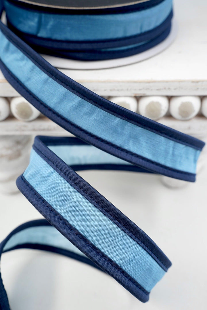 John Mark, Blue & Royal Taffeta Piping Wired Ribbon - 1" - Greenery MarketWired RibbonJME-WN25-009-BLUE-1