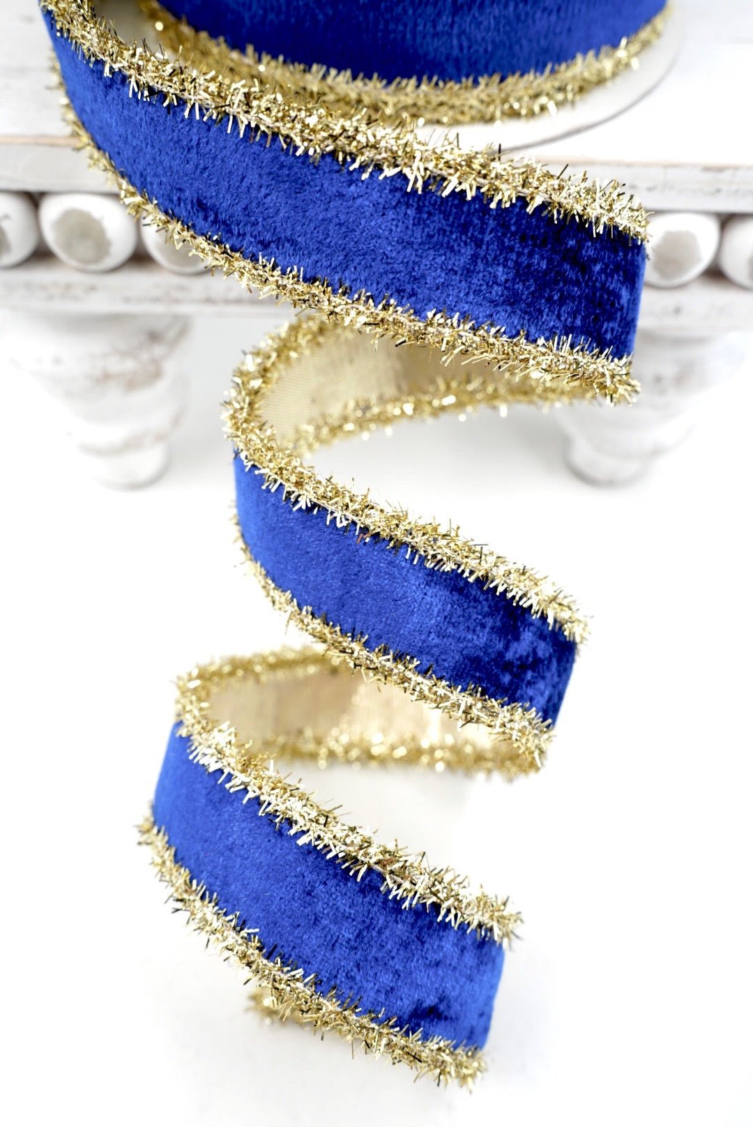 John Mark, Blue Velvet Metallic Dupion Tinsel Edge Wired Ribbon - 1" - Greenery MarketWired RibbonJME-WN25-063-BLUE-1