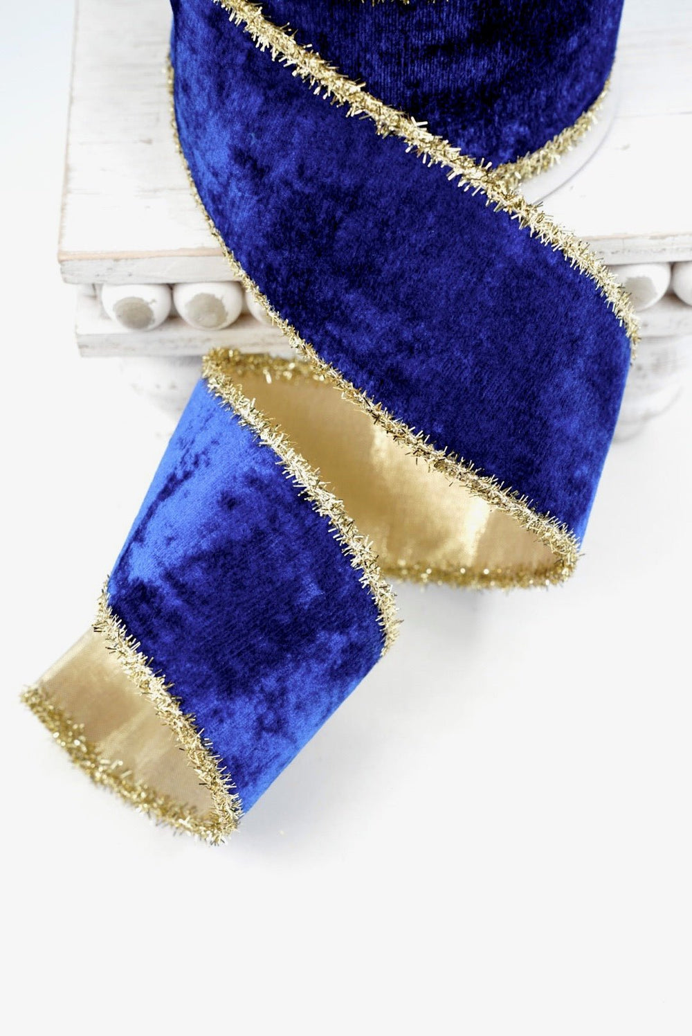 John Mark, Blue Velvet Metallic Dupion Tinsel Edge Wired Ribbon - 2.5" - Greenery MarketWired RibbonJME-WN25-063-BLUE-2.5