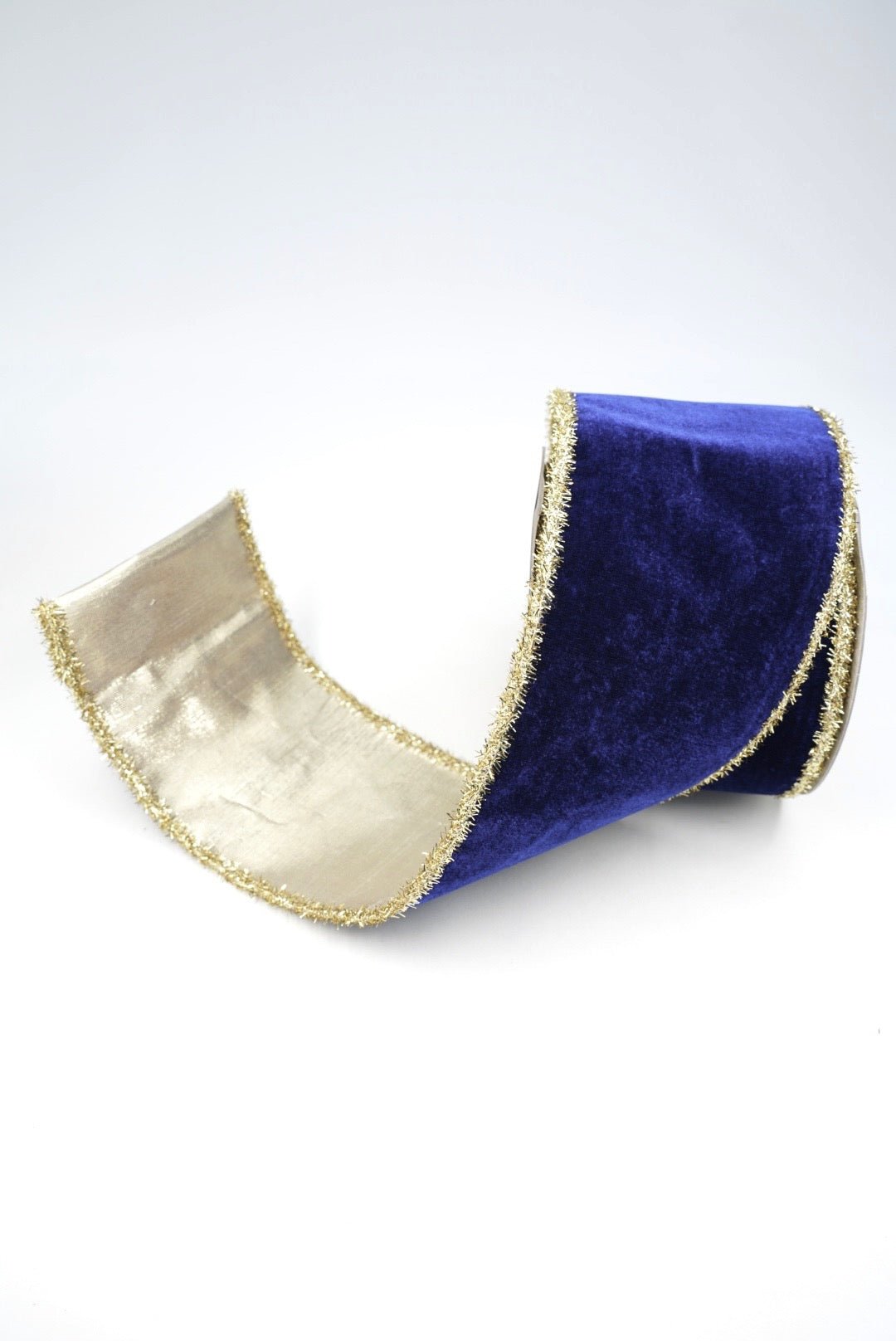 John Mark, Blue Velvet Metallic Dupion Tinsel Edge Wired Ribbon - 4" - Greenery MarketWired RibbonJME-WN25-063-BLUE-4