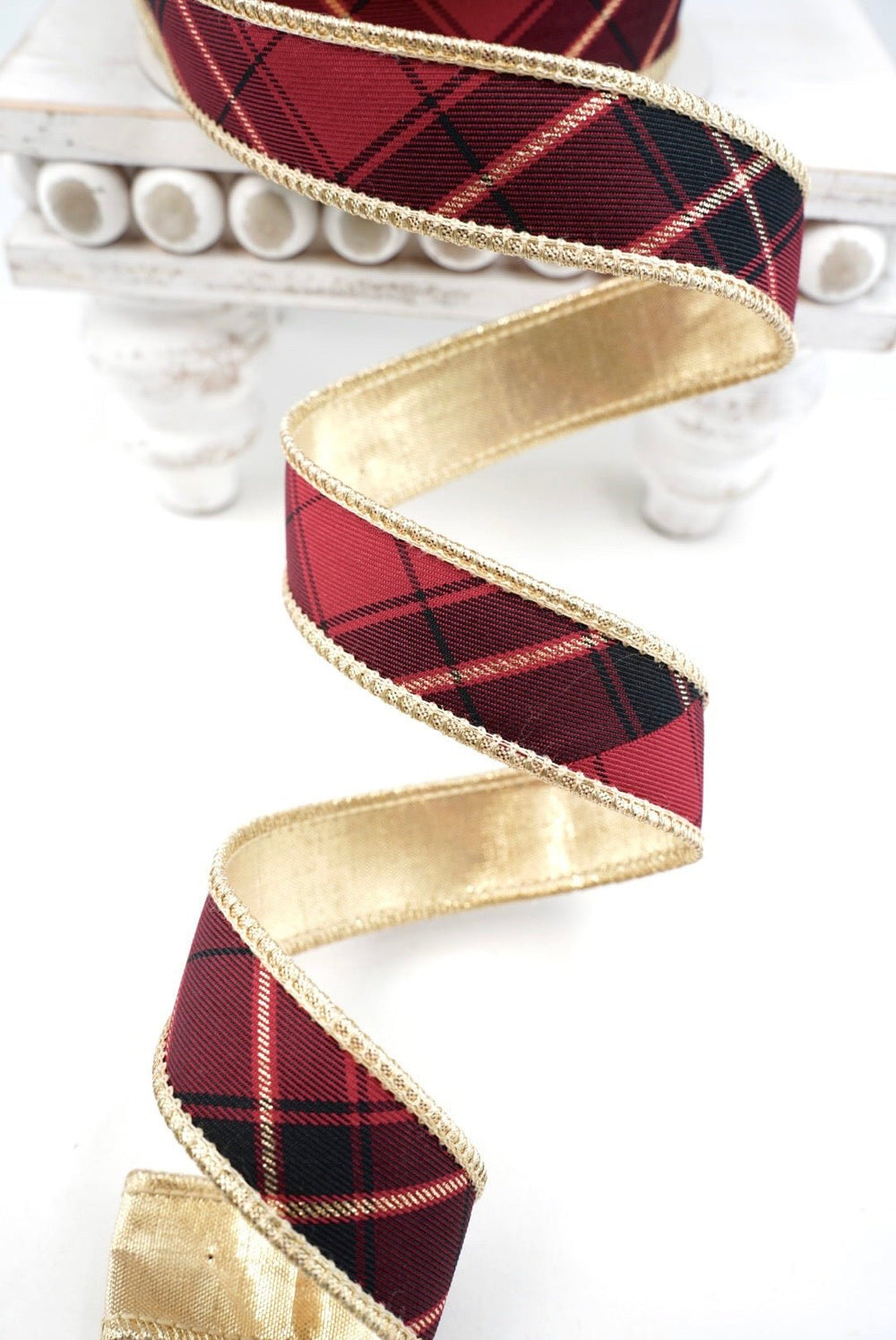 John Mark, Burgundy & Gold Plaid Wired Ribbon - 1" - Greenery MarketWired RibbonJME-WN25-099-BURG-1