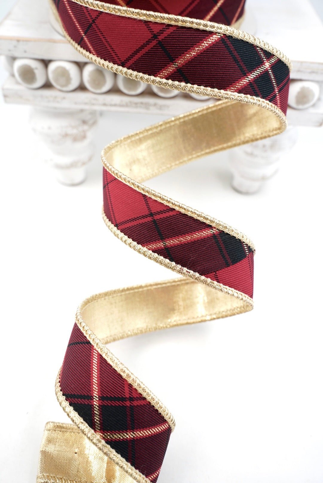 John Mark, Burgundy & Gold Plaid Wired Ribbon - 1" - Greenery MarketWired RibbonJME-WN25-099-BURG-1
