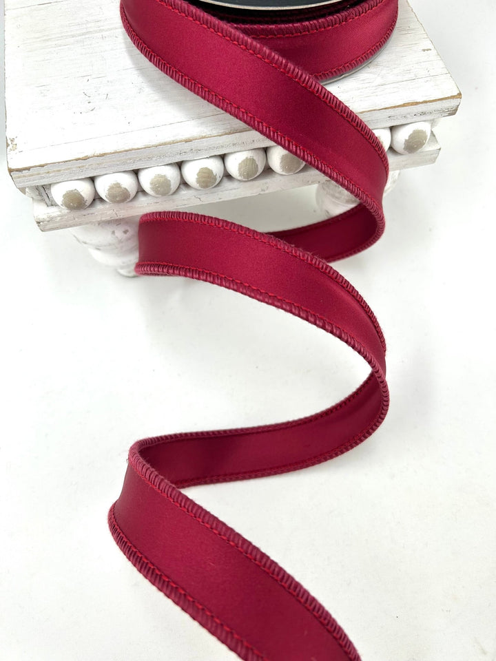 John Mark, Burgundy Satin Wired Ribbon - 1" - Greenery MarketWired RibbonJME-WN25-081-BURG-1