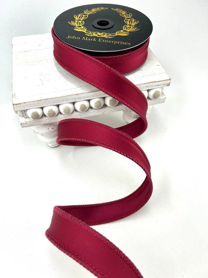 John Mark, Burgundy Satin Wired Ribbon - 1" - Greenery MarketWired RibbonJME-WN25-081-BURG-1