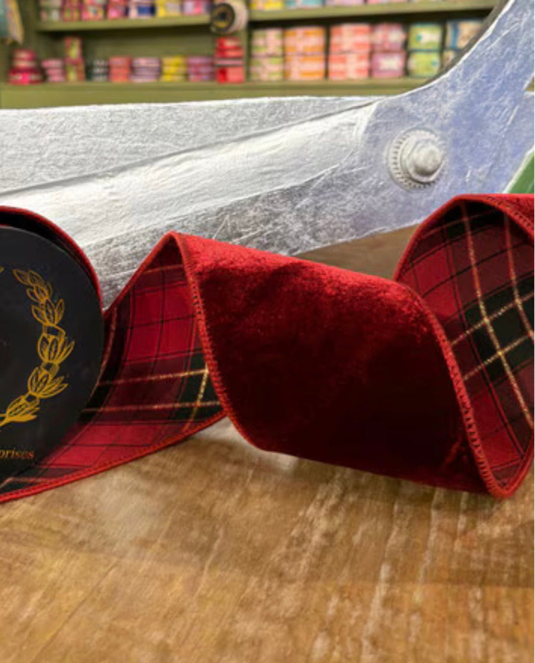 John Mark, Burgundy Velvet & Plaid Back Wired Ribbon - 4” - Greenery MarketWired RibbonJME-WN25-058-BURG-4