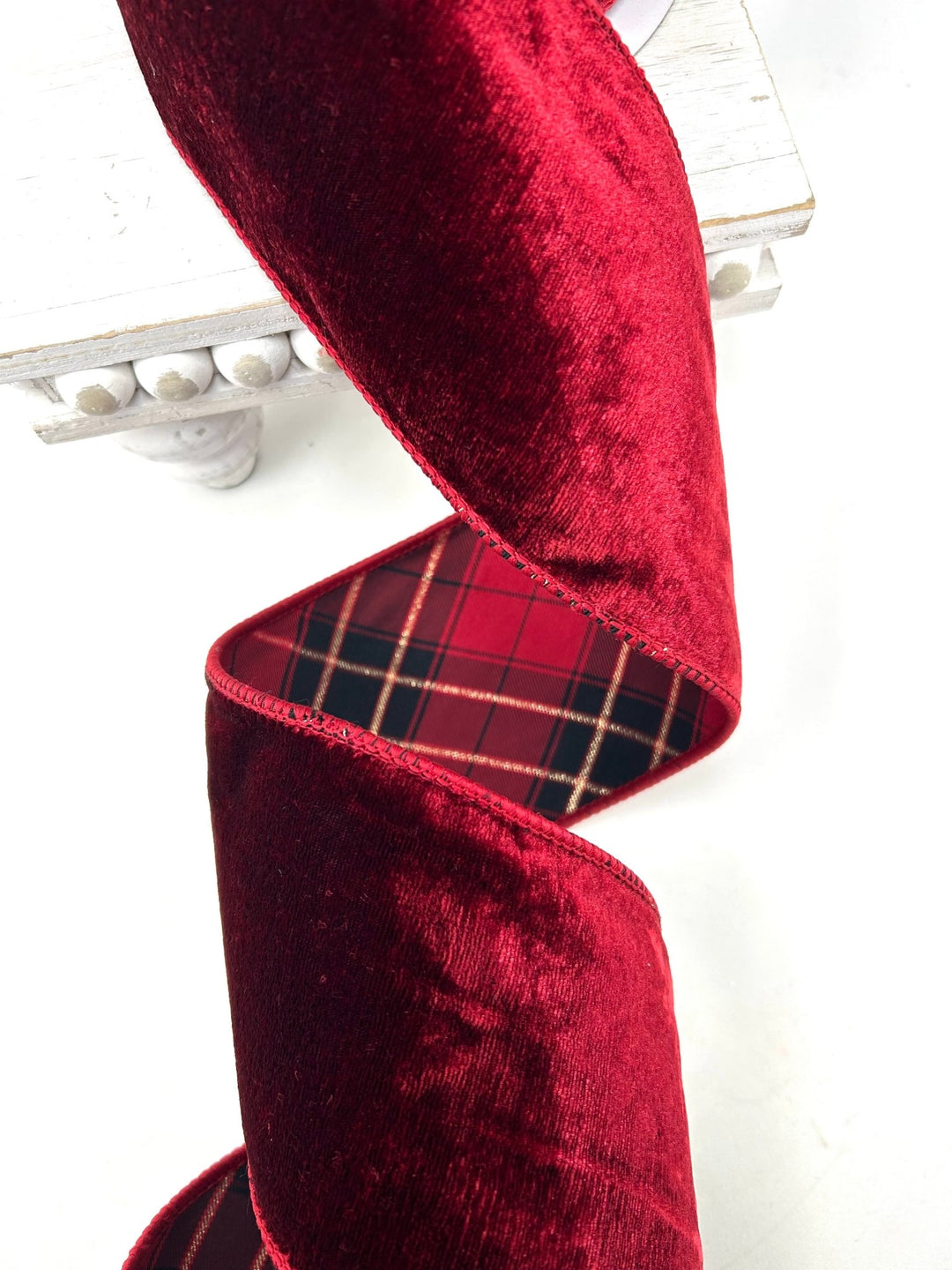 John Mark, Burgundy Velvet & Plaid Back Wired Ribbon - 4” - Greenery MarketWired RibbonJME-WN25-058-BURG-4