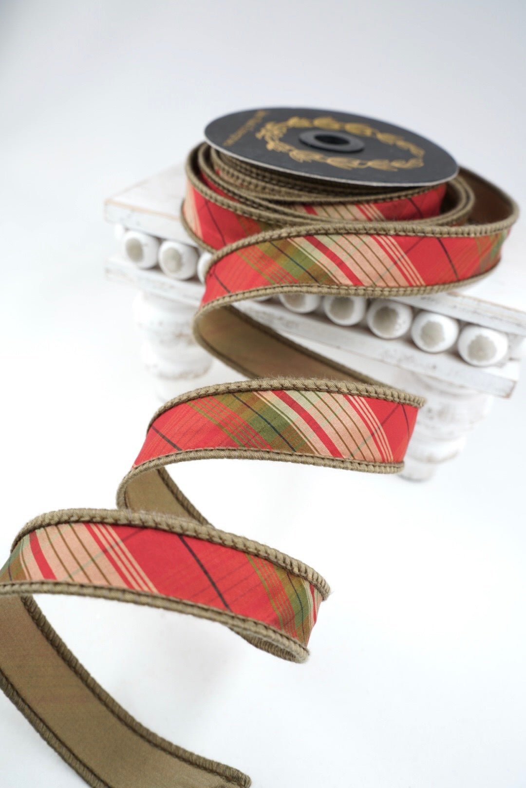 John Mark, Diagonal Plaid, Wired Ribbon - 1" - Greenery MarketWired RibbonJME-WN25-099-RED-1