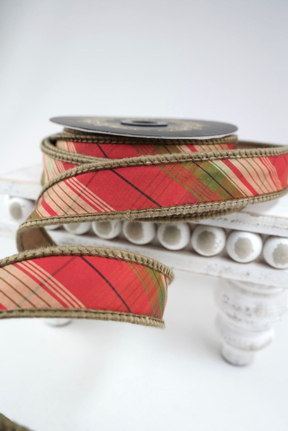 John Mark, Diagonal Plaid, Wired Ribbon - 1" - Greenery MarketWired RibbonJME-WN25-099-RED-1