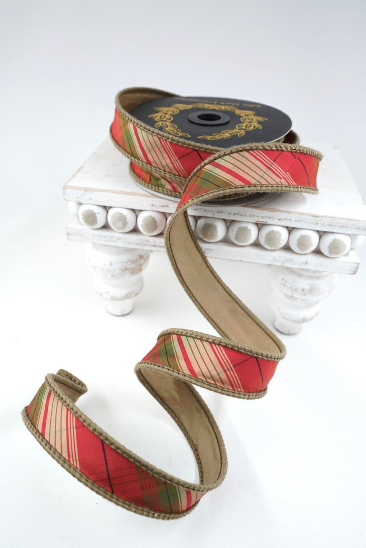 John Mark, Diagonal Plaid, Wired Ribbon - 1" - Greenery MarketWired RibbonJME-WN25-099-RED-1